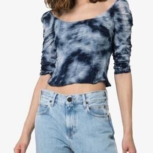 Miaou Tie Dye Blue Madeline Crop Top Women’s Small Long Sleeve 100% Viscose